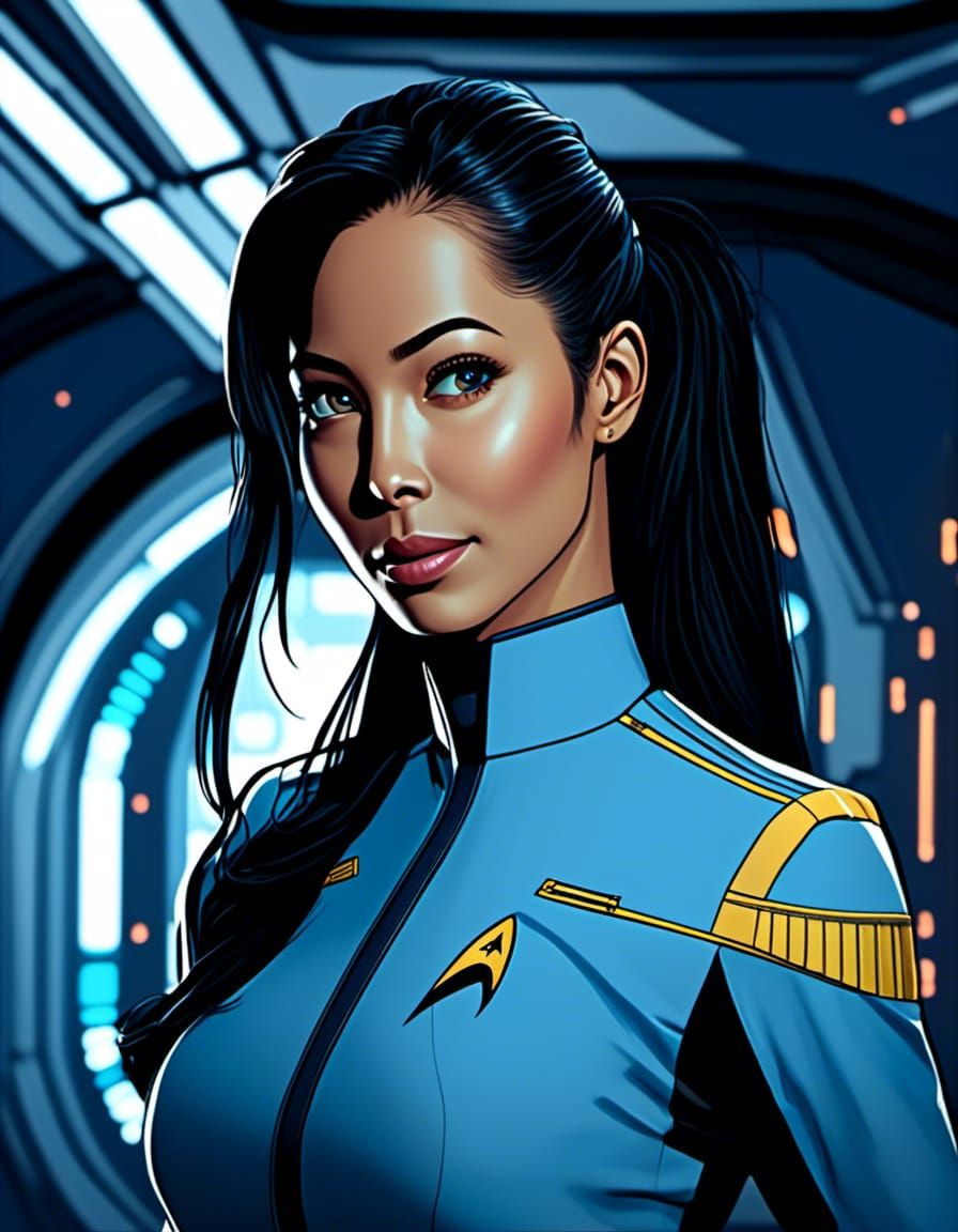 Gorgeous Starfleet Officer in Action Pose