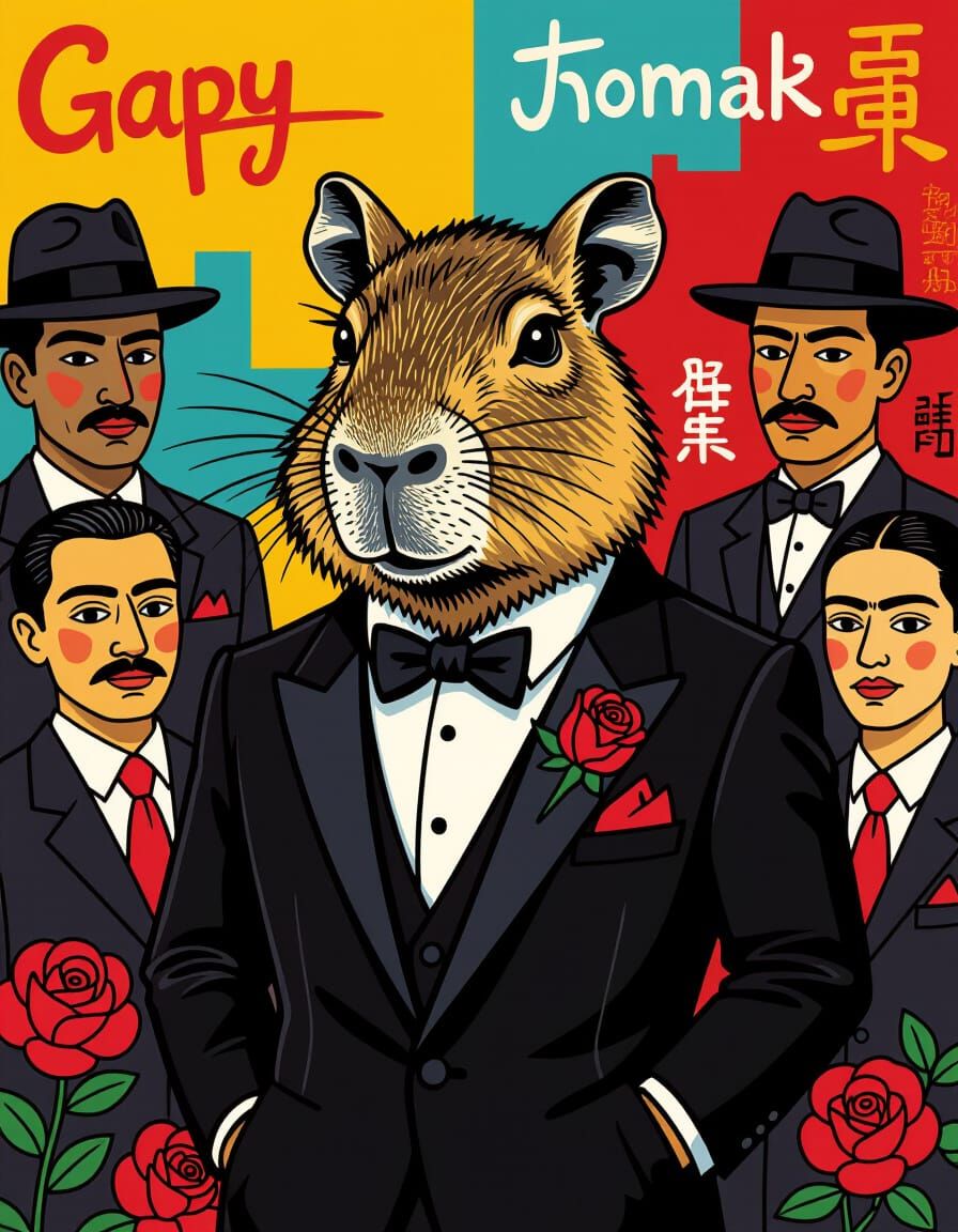 Capybara Gangster in Basquiat-Inspired Art