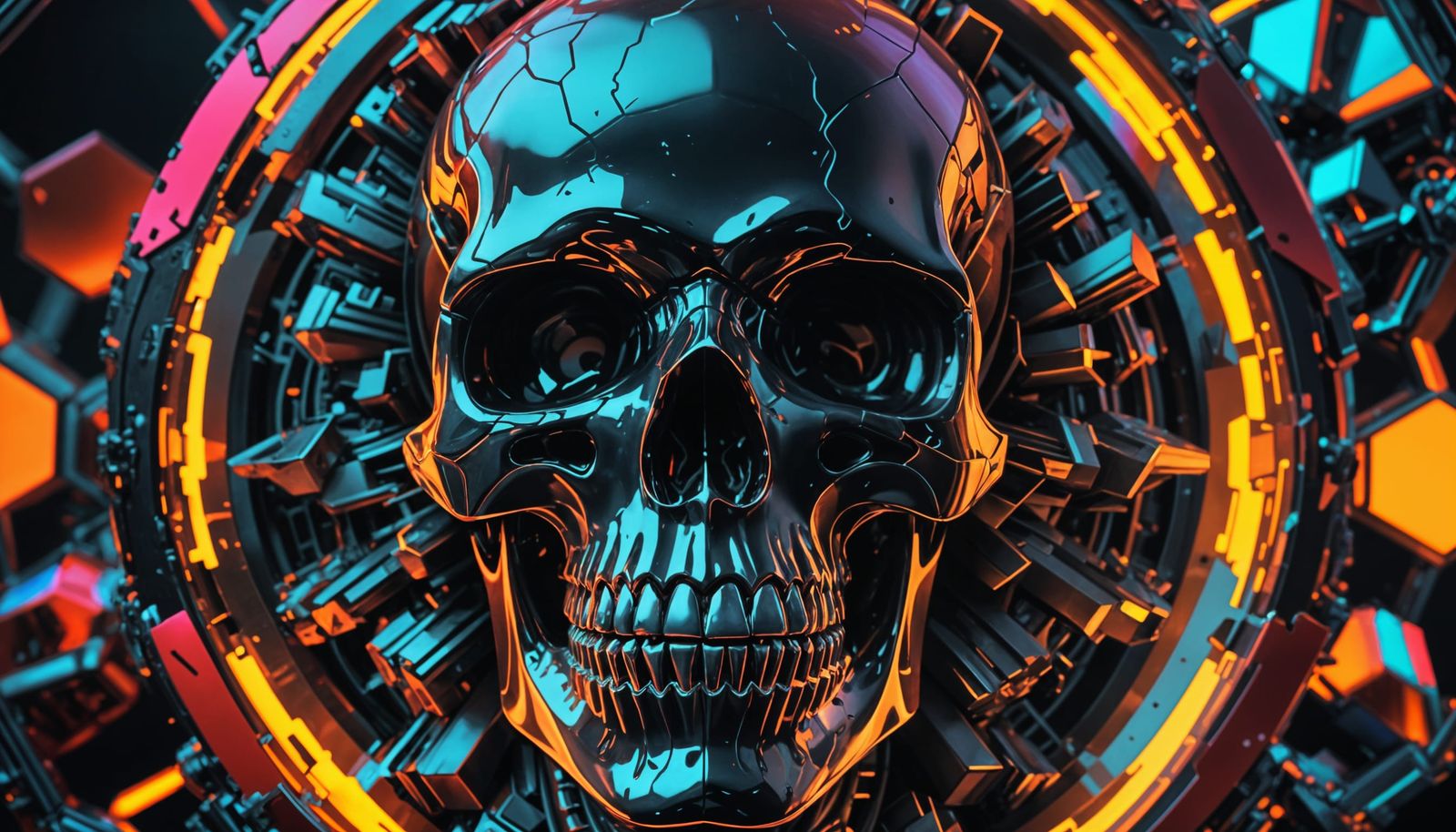 Ominous Skull with Hexagon Design in HDR