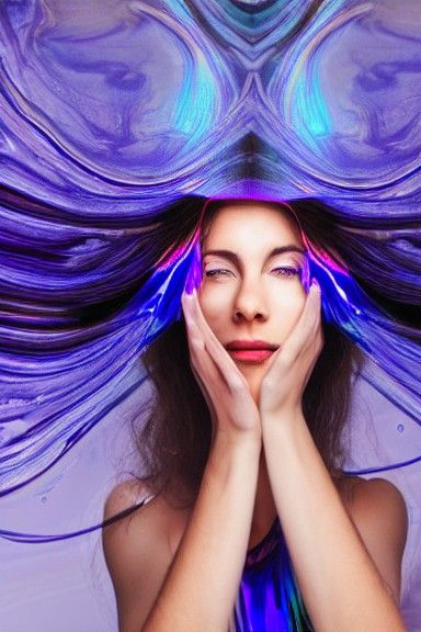 Woman Drenched in Iridescent Indigo Liquid