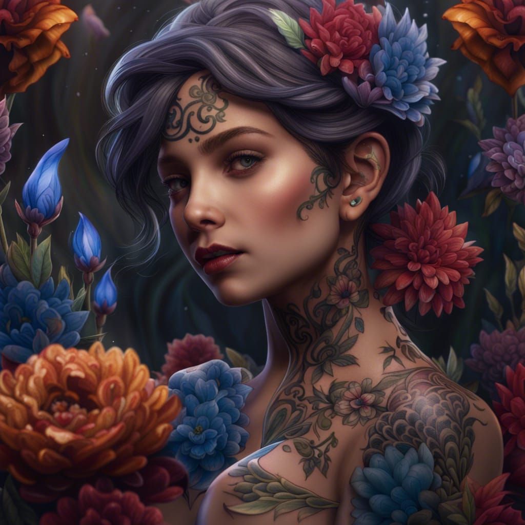 Detailed Flower Tattoo Concept Art in 8K