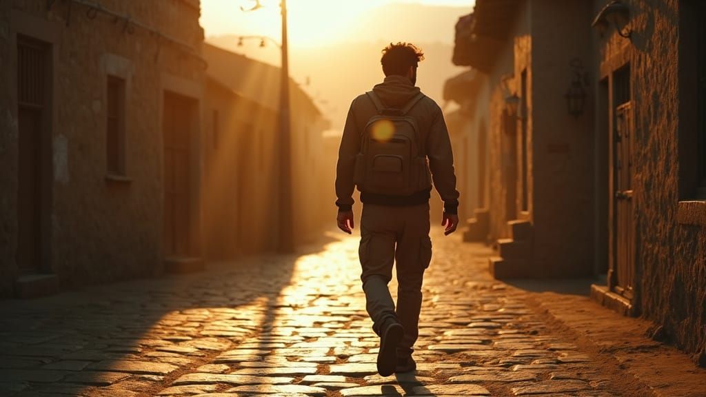 Young Traveler Embarks on a Solo Journey Through a Golden Vi...