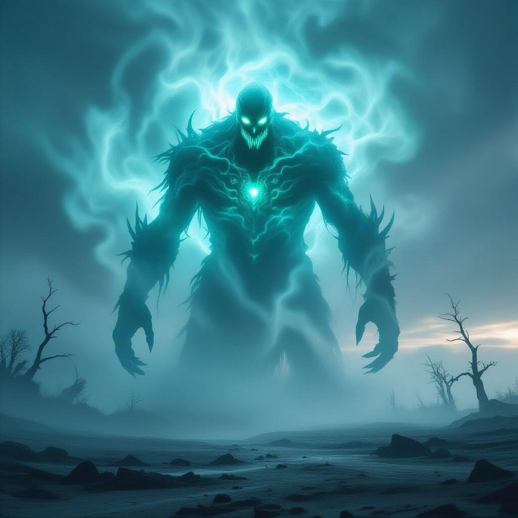 Spectral Monster Emerges from Ethereal Mist in Hyperrealisti...