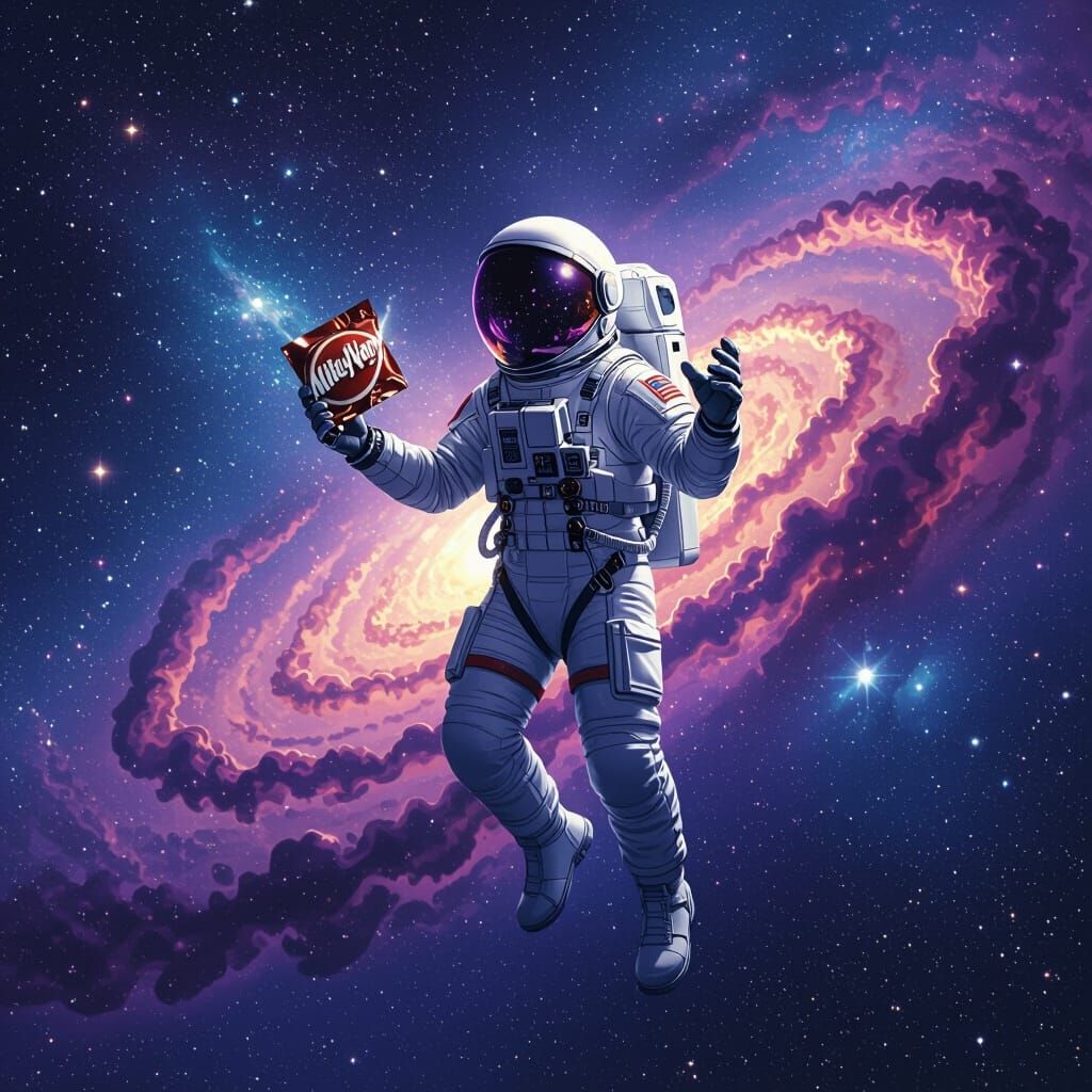 Astronaut with Milky Way Bar in Galaxy