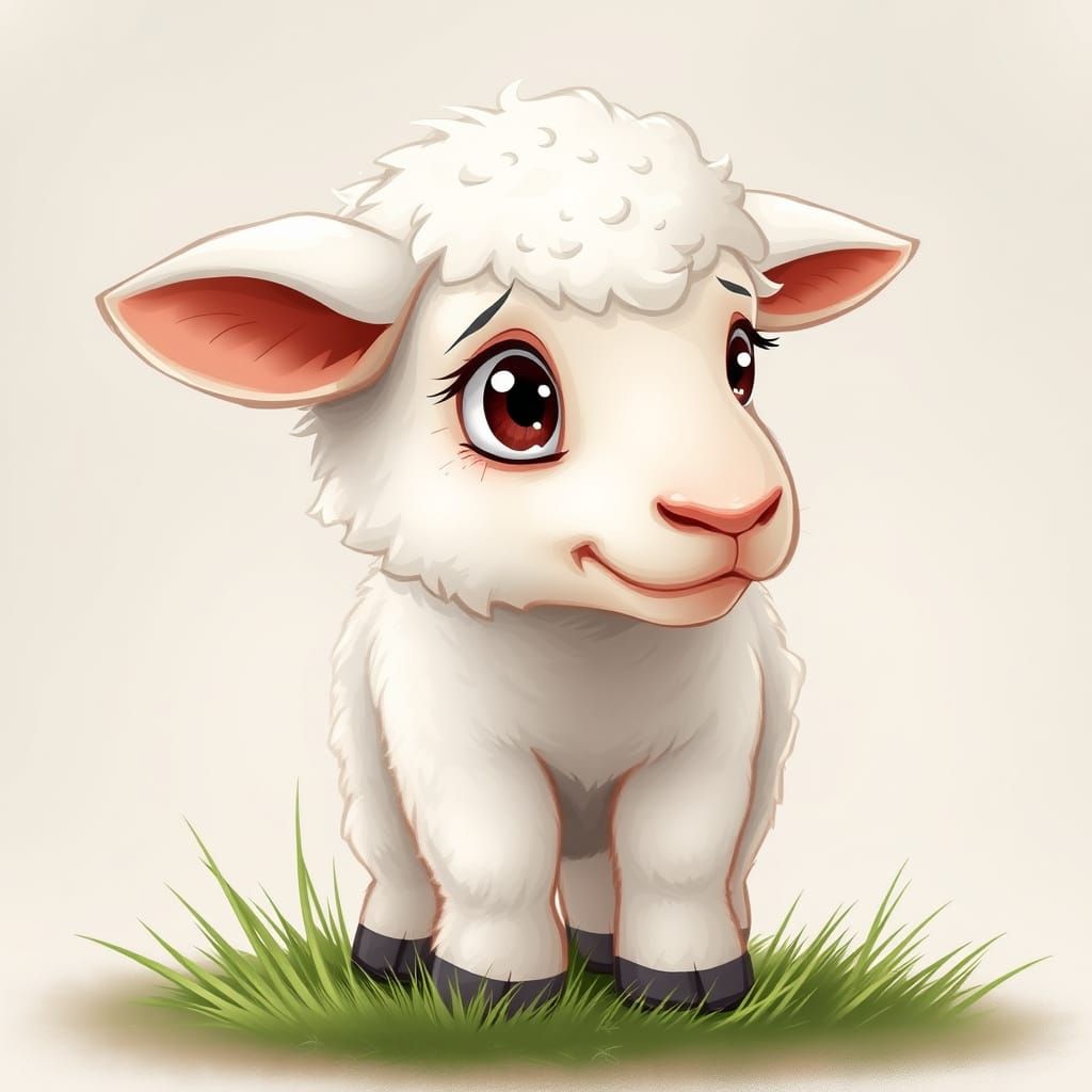 Anxious Lamb Illustration with Expressive Detail