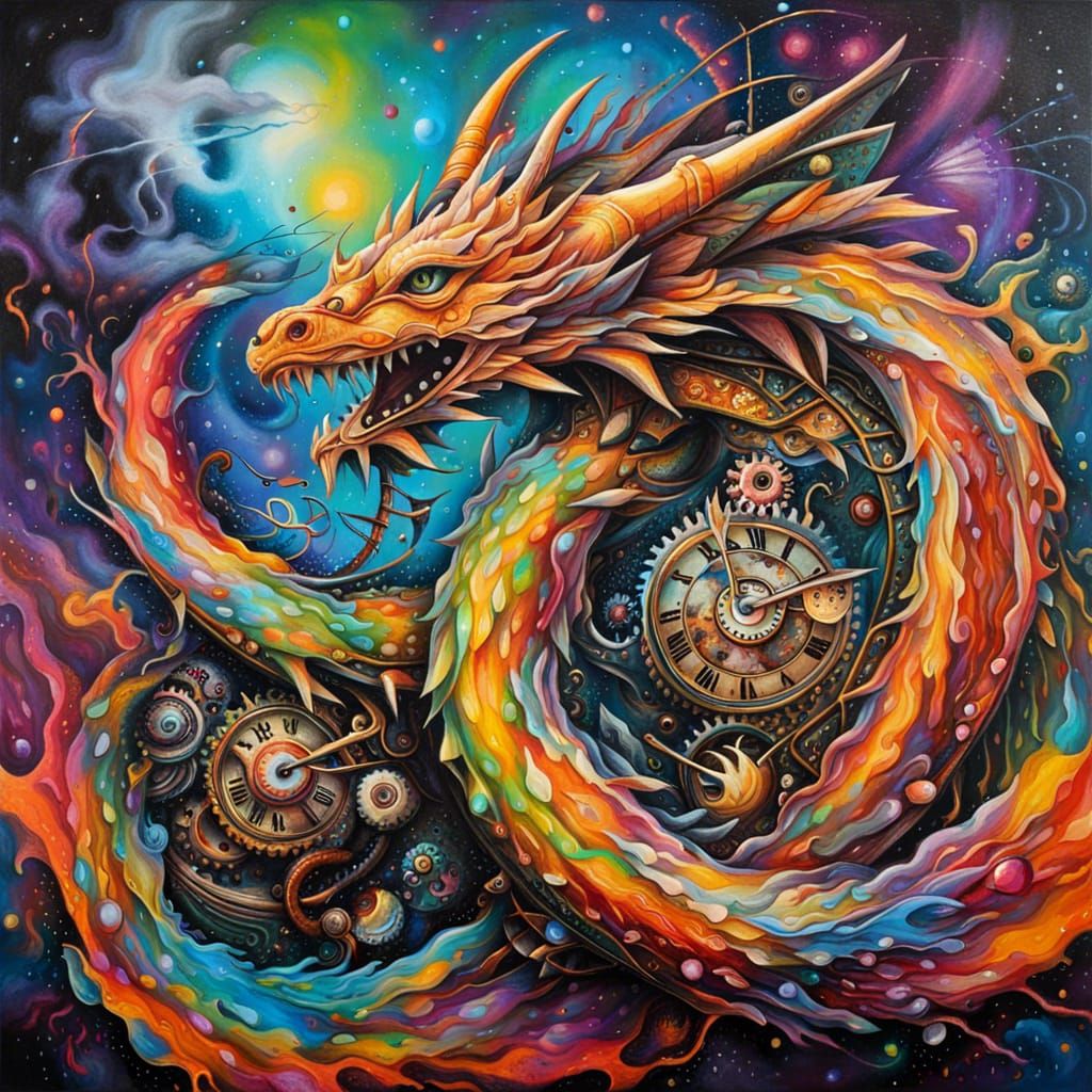Clockwork Dragons Soar in Graffiti Splash Art