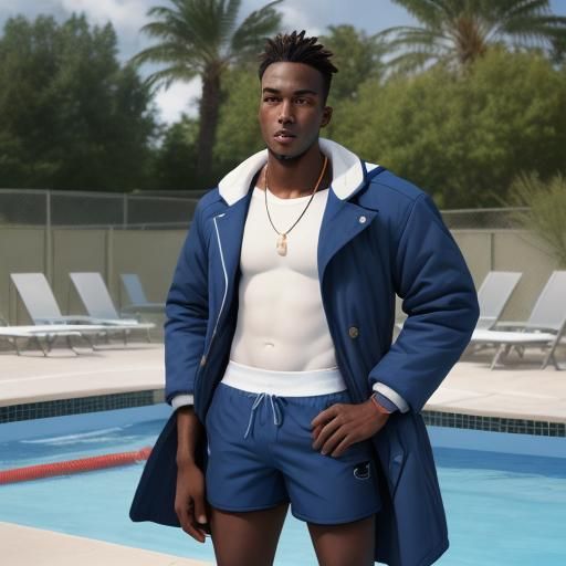 Lifeguard Portrait Near a Pool: Digital Art