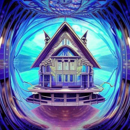 Psychedelic Surreal House in Dystopian Steampunk Style