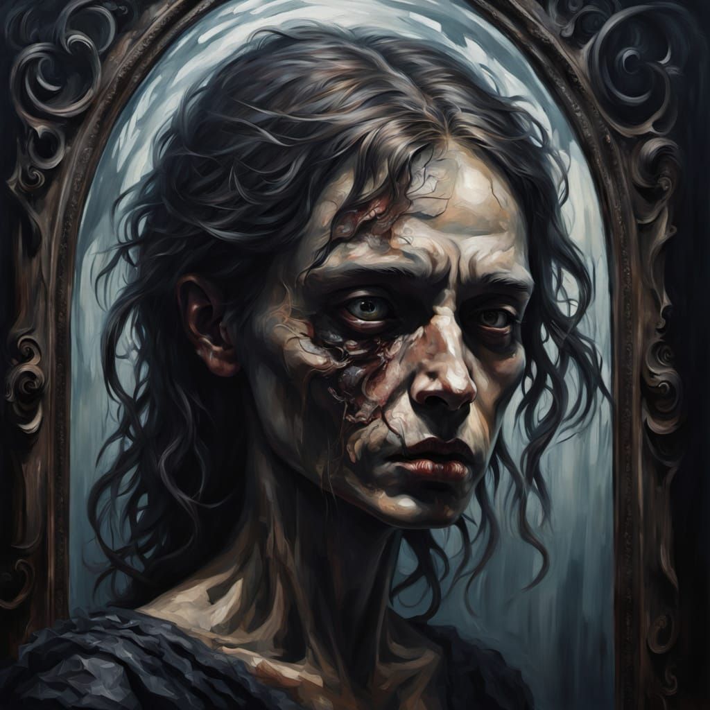 Surrealist Oil Painting of Agony in a Decaying Room