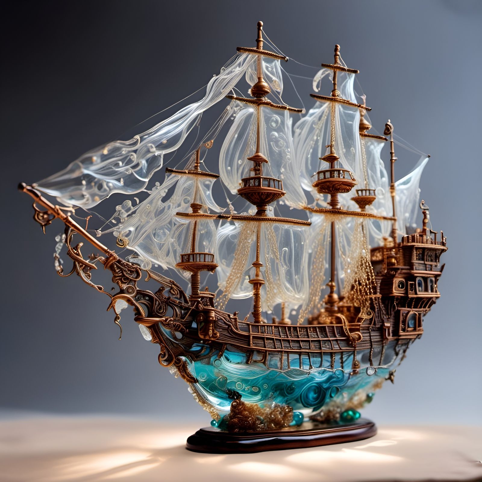 Hyperreal Transparent Glass Pirate Ship