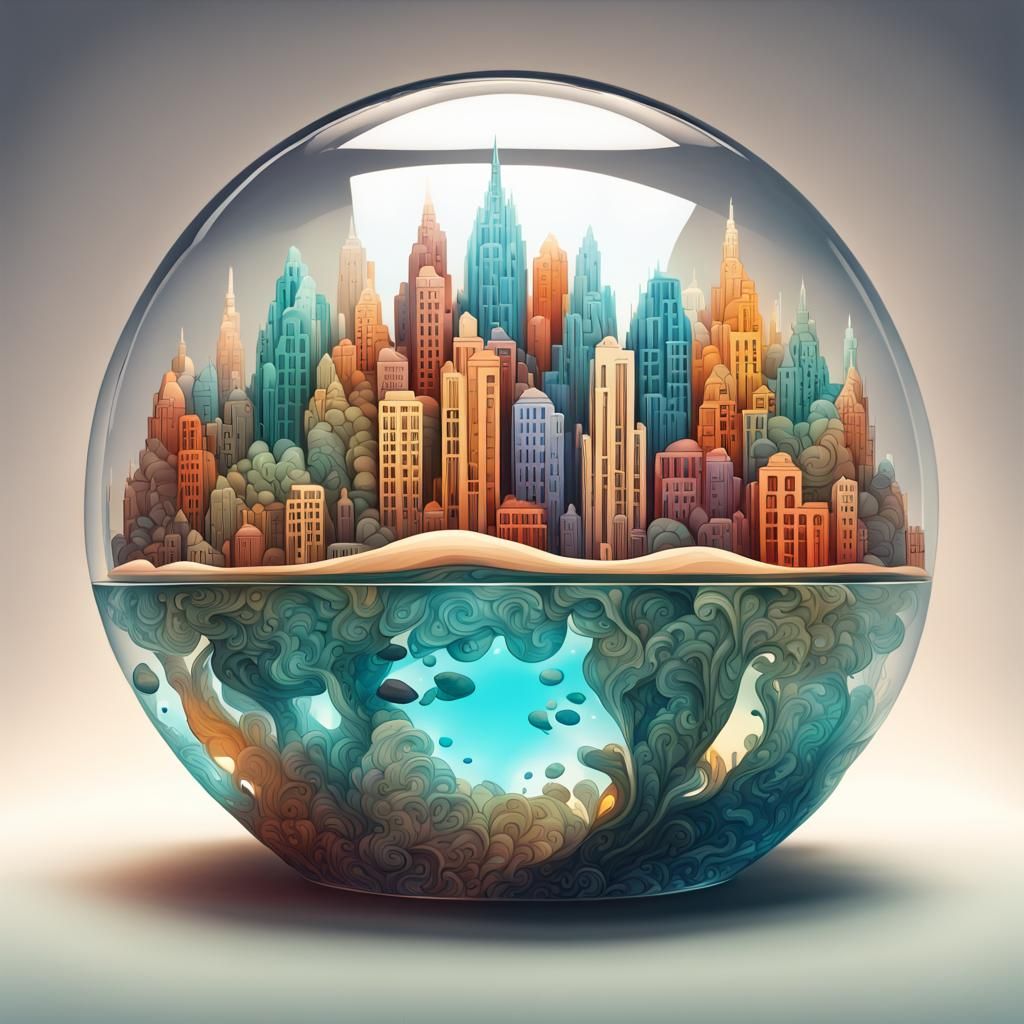 Underwater Art Deco City in Glass Dome