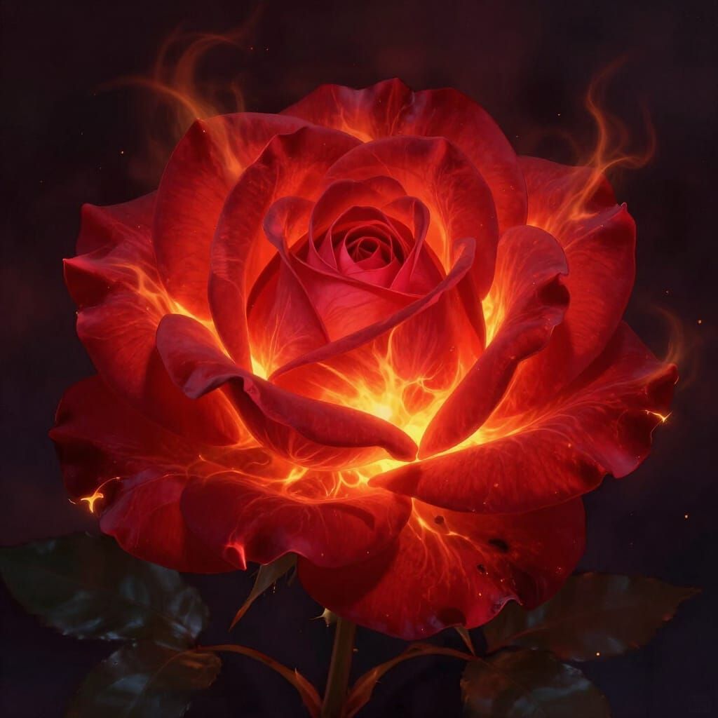 Fiery Crimson Rose with Glowing Embers