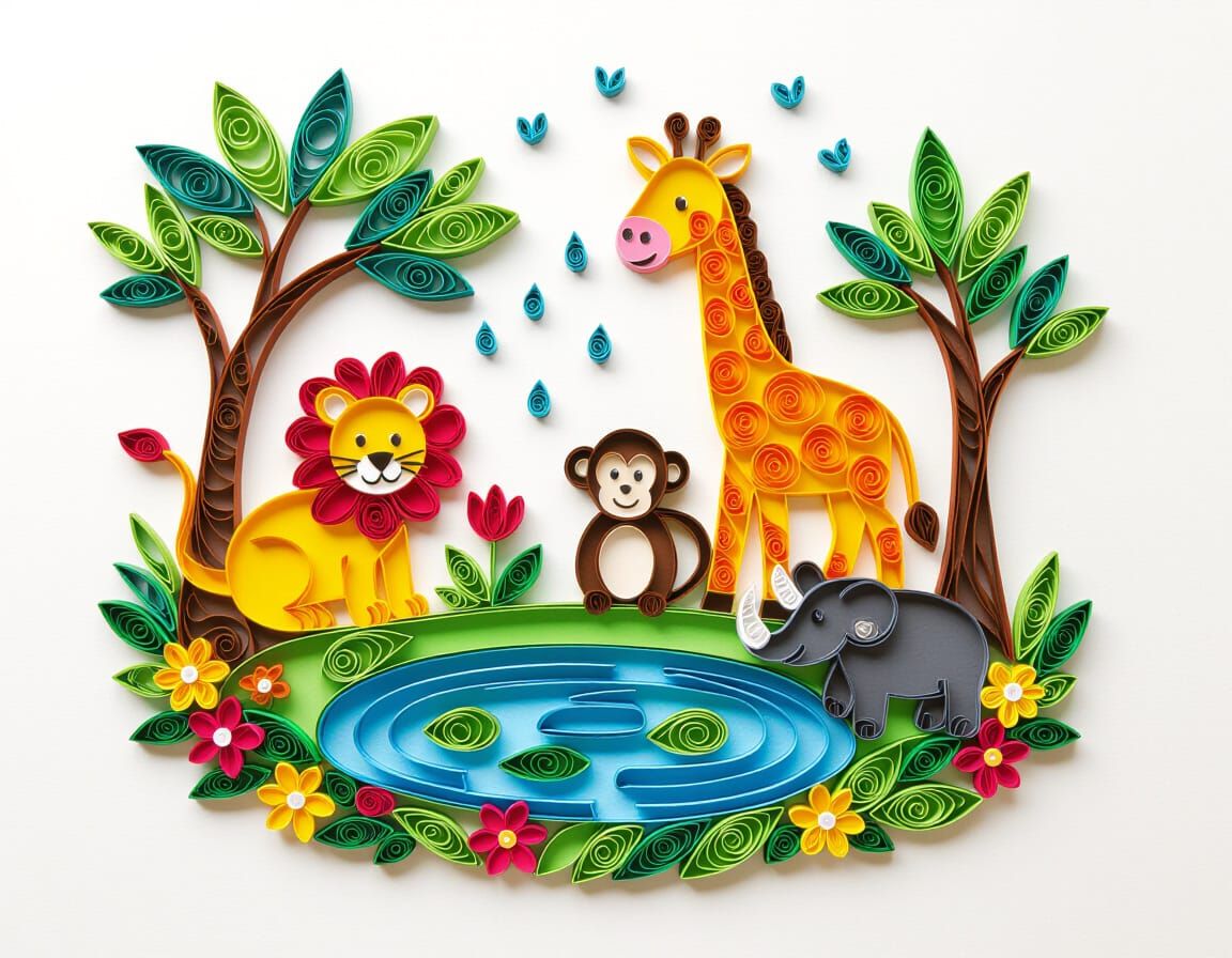 Rainforest Animals in Paper Quilling Style