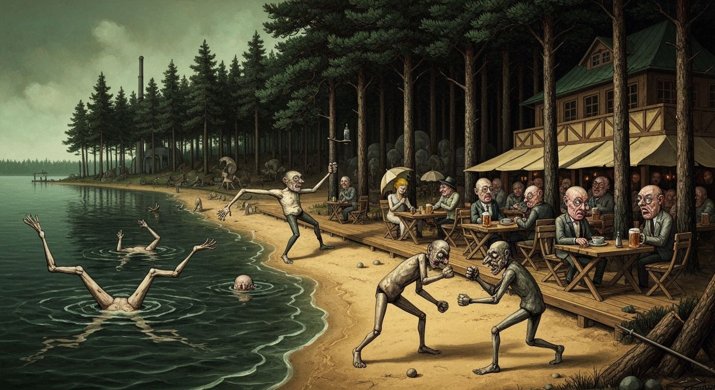 German Expressionist Dada Satire of Lakeside Leisure