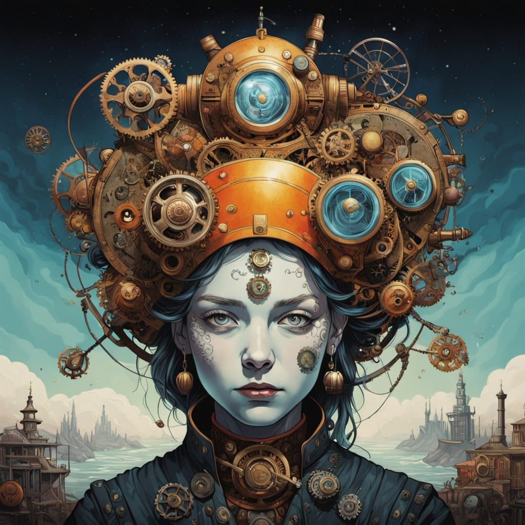 Renaissance Woman in Steampunk Psychedelic Art