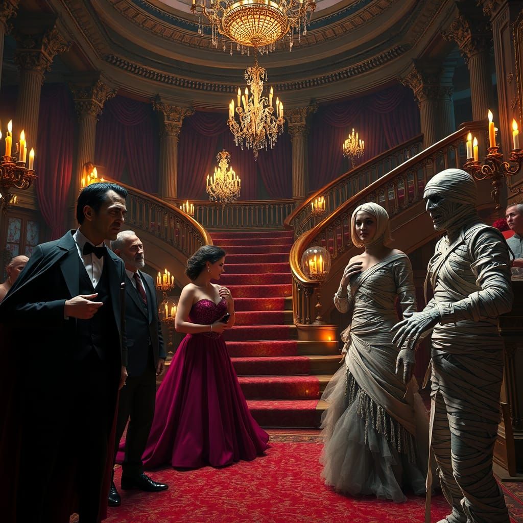 Monsters' Prom: A Whimsical Gathering in Baroque Style