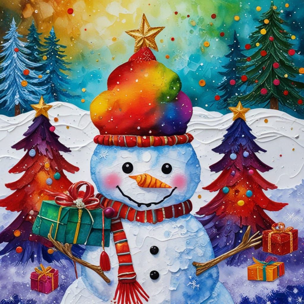 Surreal Winter Scene Depicts Snowman and Whimsical Christmas...