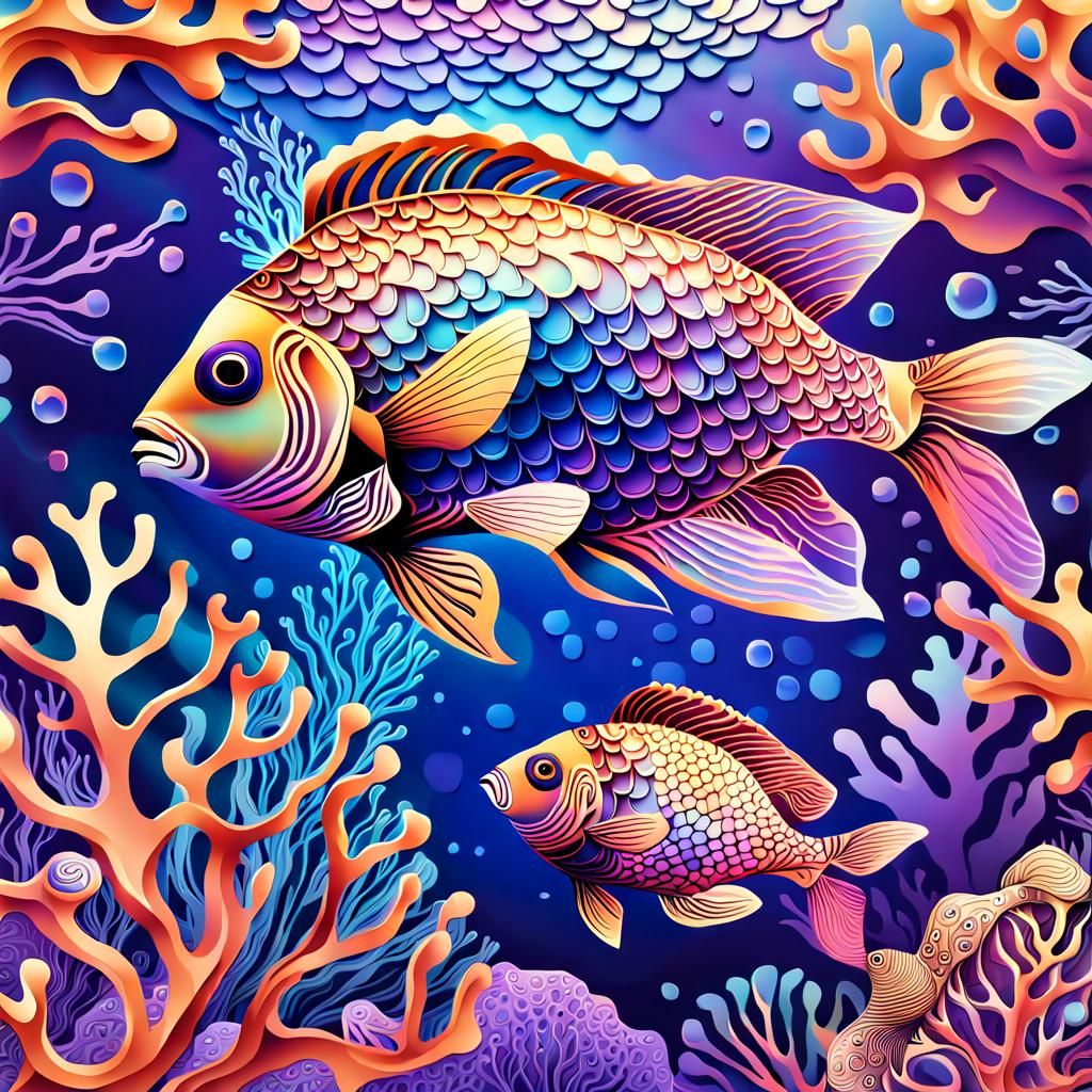 Vibrant Coral Reef in Abstract Vector Art