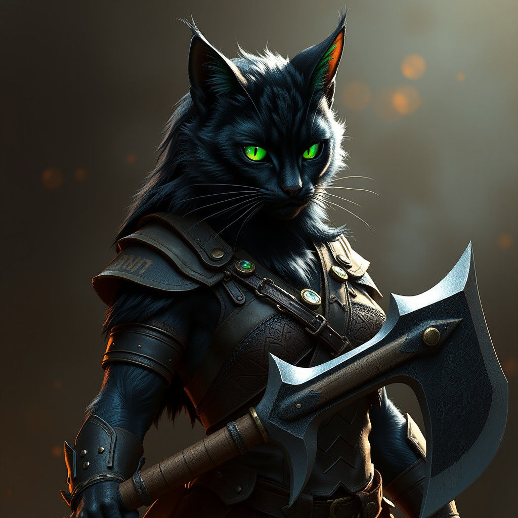 Majestic Catfolk Barbarian with Battle Axe