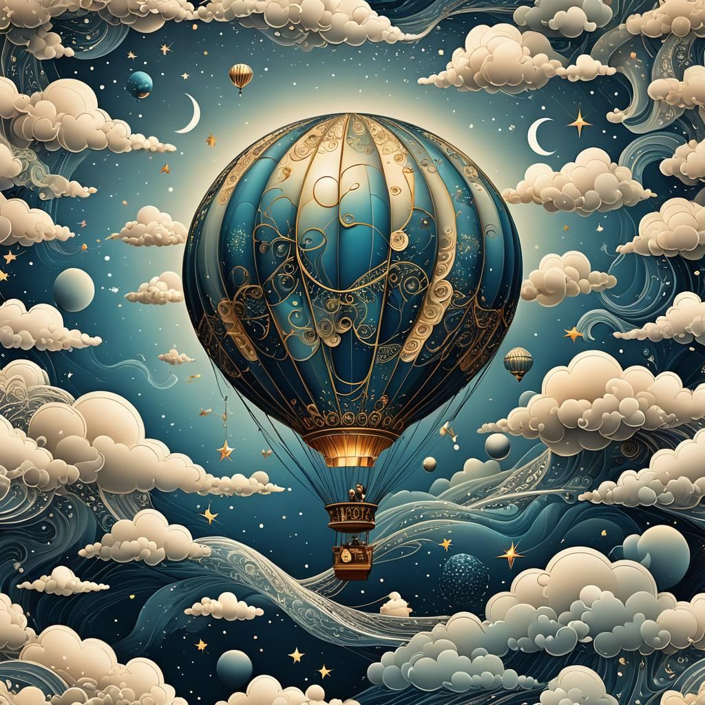 Hot Air Balloon Flight Over Ocean at Night