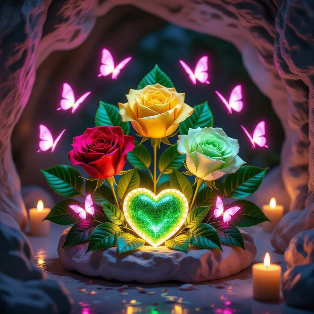 Enchanted Grotto Flower Arrangement with Luminous Roses