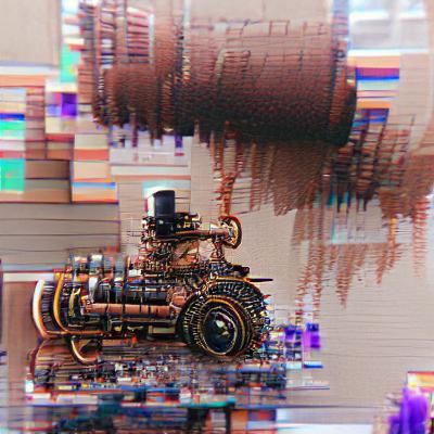 Glitch Steampunk Engine with Digital Distortion