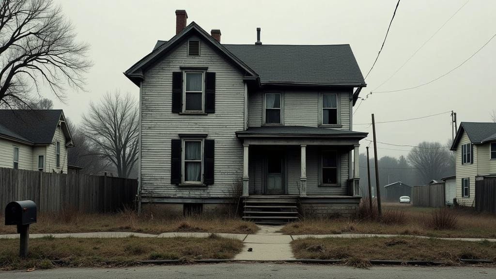 Decrepit House in Quiet Neighborhood, Horror Illustration