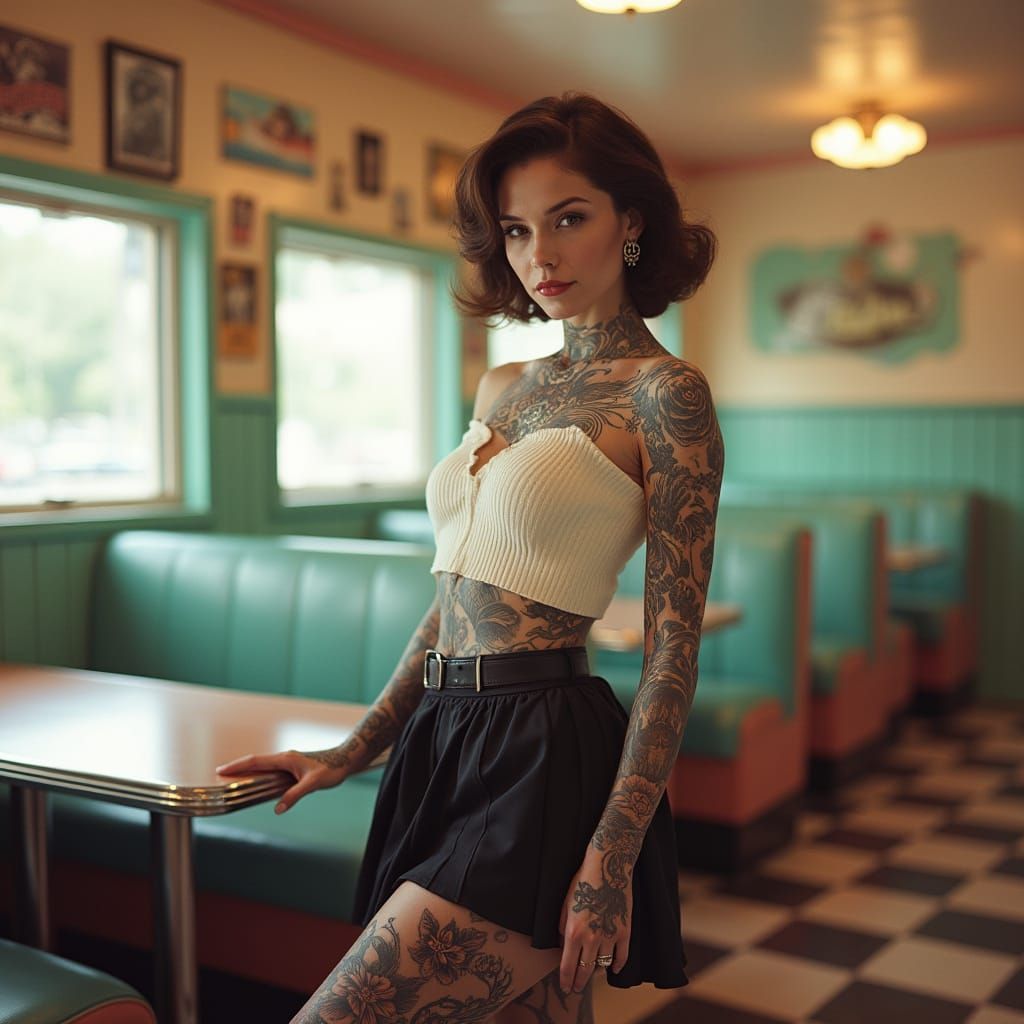 Vintage Tattoo Artist in Retro Diner