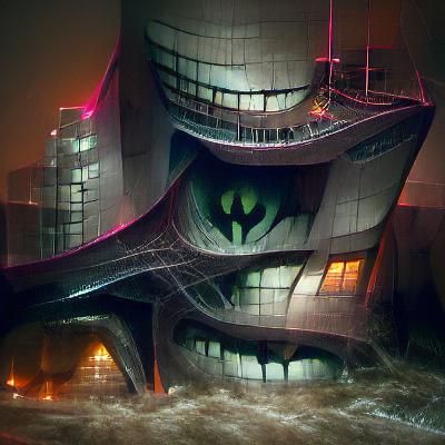 Sinister Supervillain Hideout as Dark Fantasy Art
