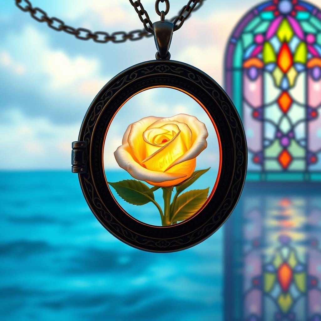 Edwardian Locket Reveals Crystal Rose: Watercolor Style