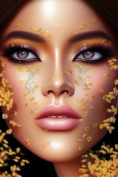 Glittery Honey Woman Portrait with Dripping Paint