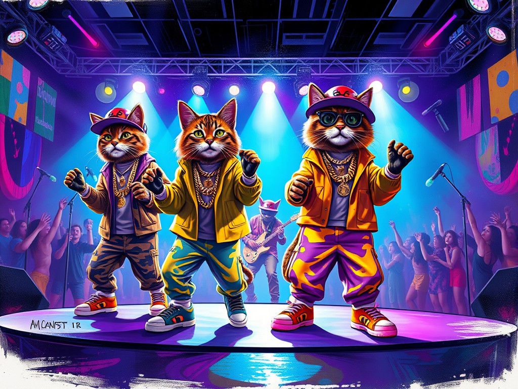 Hip-Hop Cats Concert in Street Art Style