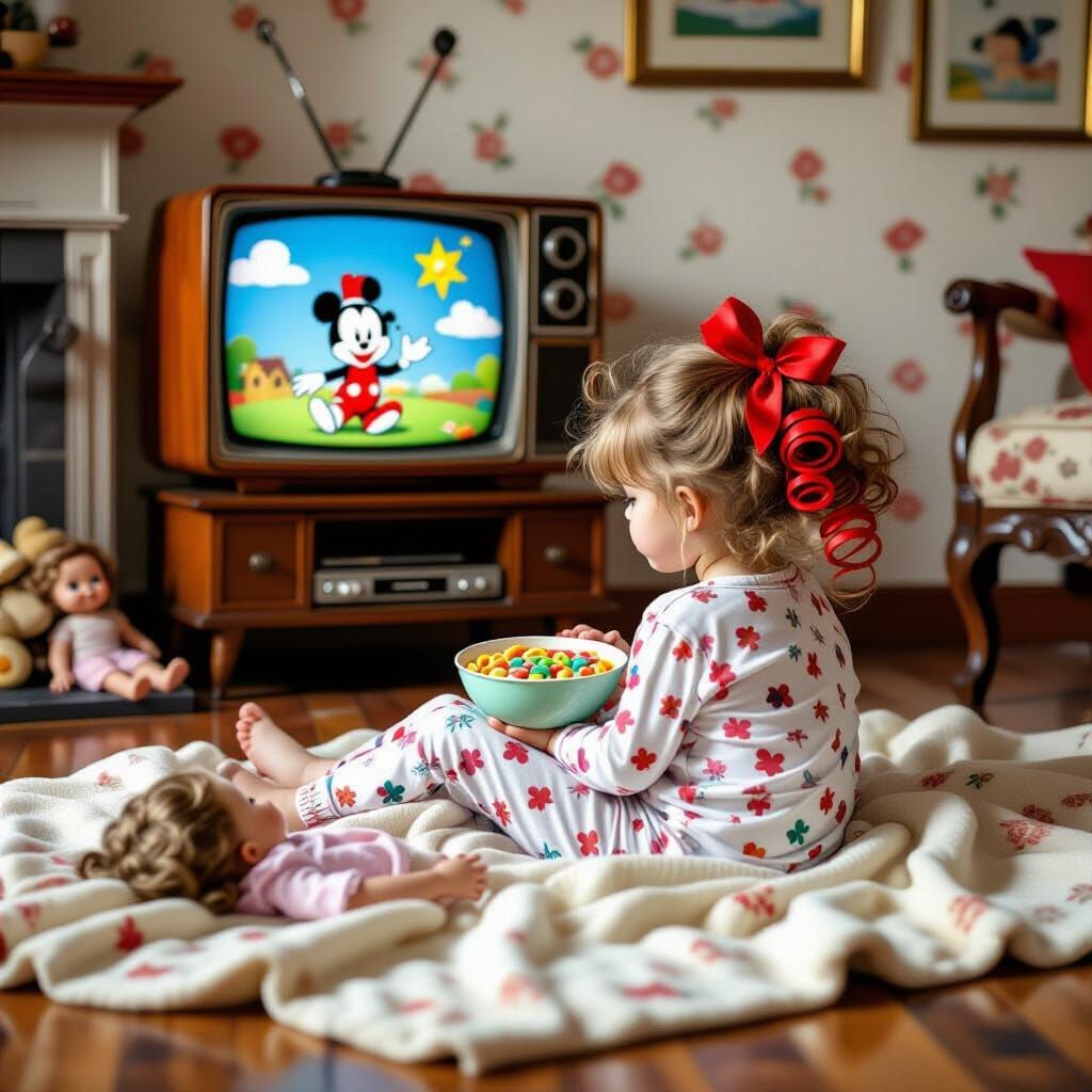 Cozy 80s Girl Watching Cartoons