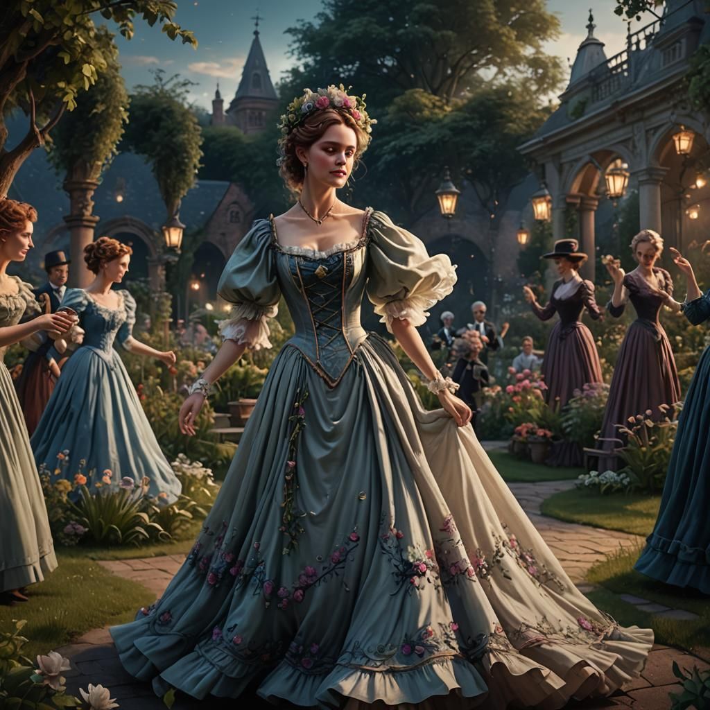 Victorian Women Dancing: Detailed Fantasy Concept Art