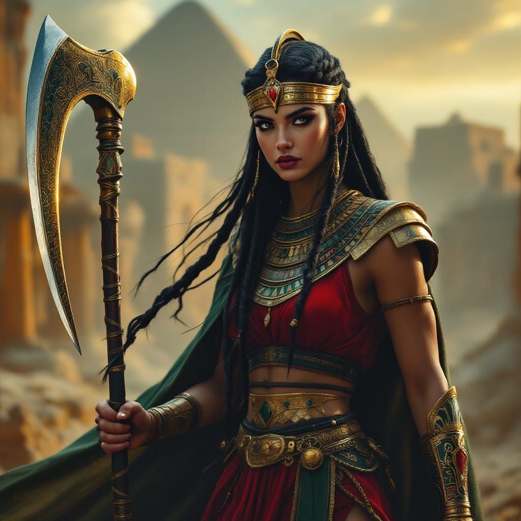 Egyptian Axe Goddess in Ancient Battle Regalia