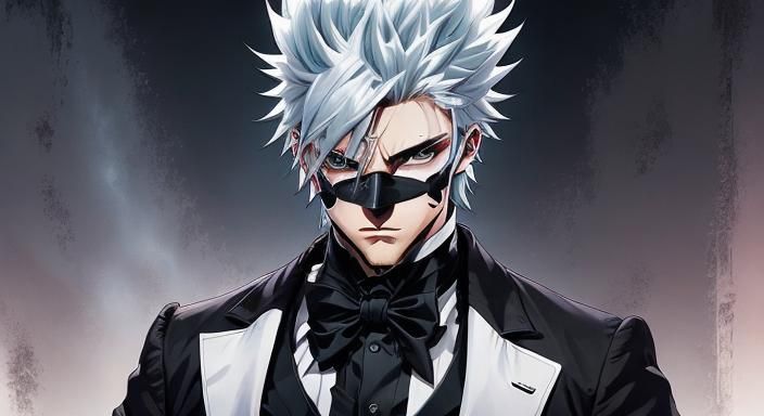 Anime Vigilante with Platinum Hair and Mask