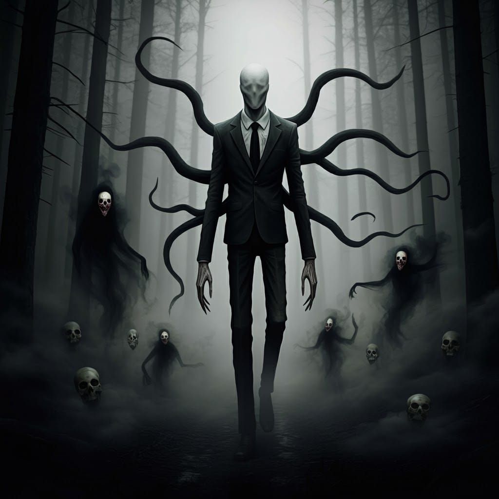 Slenderman in Desolate Forest: Beksiński-Inspired Horror