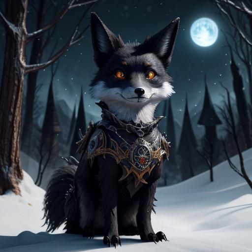 Undead Fox in Frozen Dark Fantasy Scene