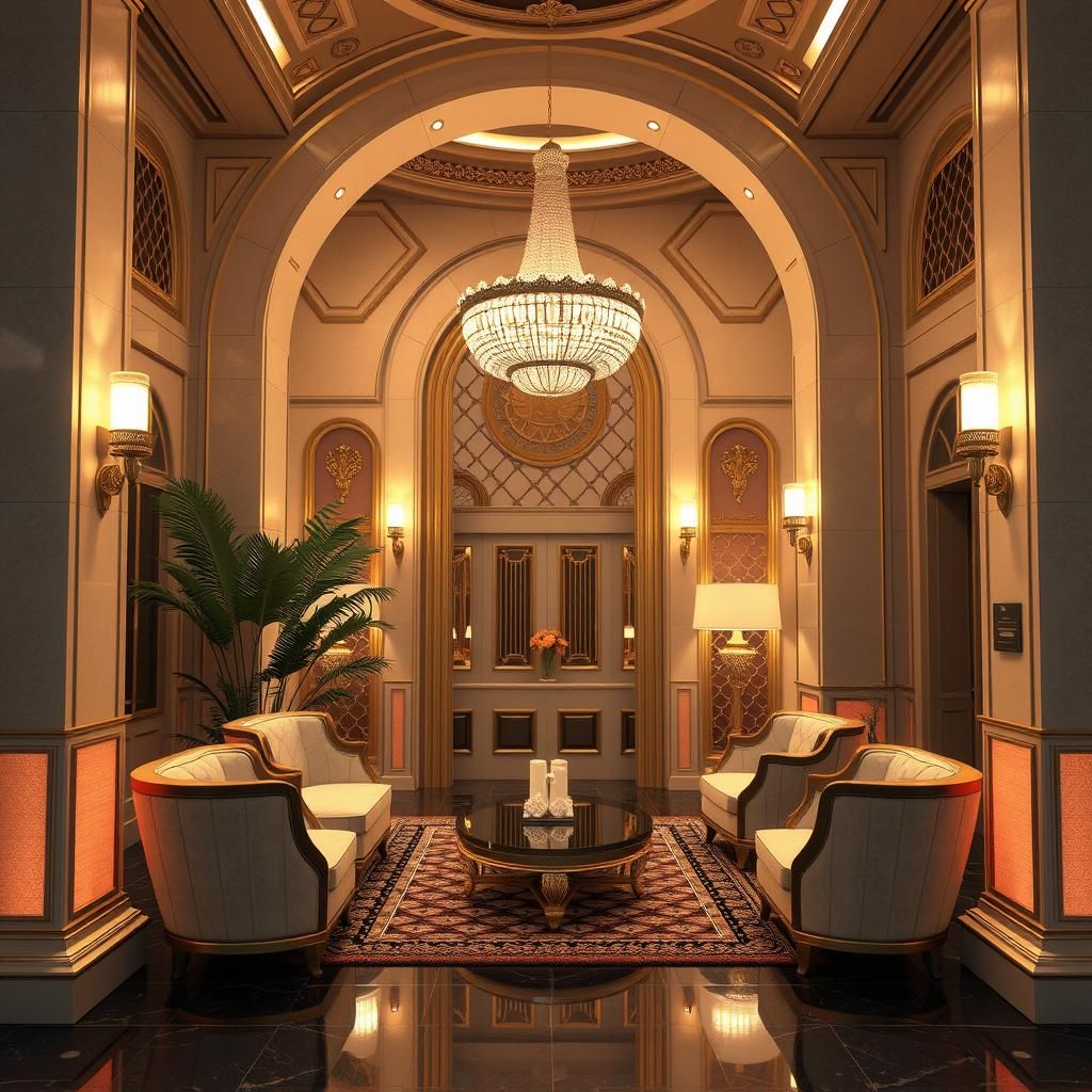 Elegant Art Deco Scene in 3D Game Style