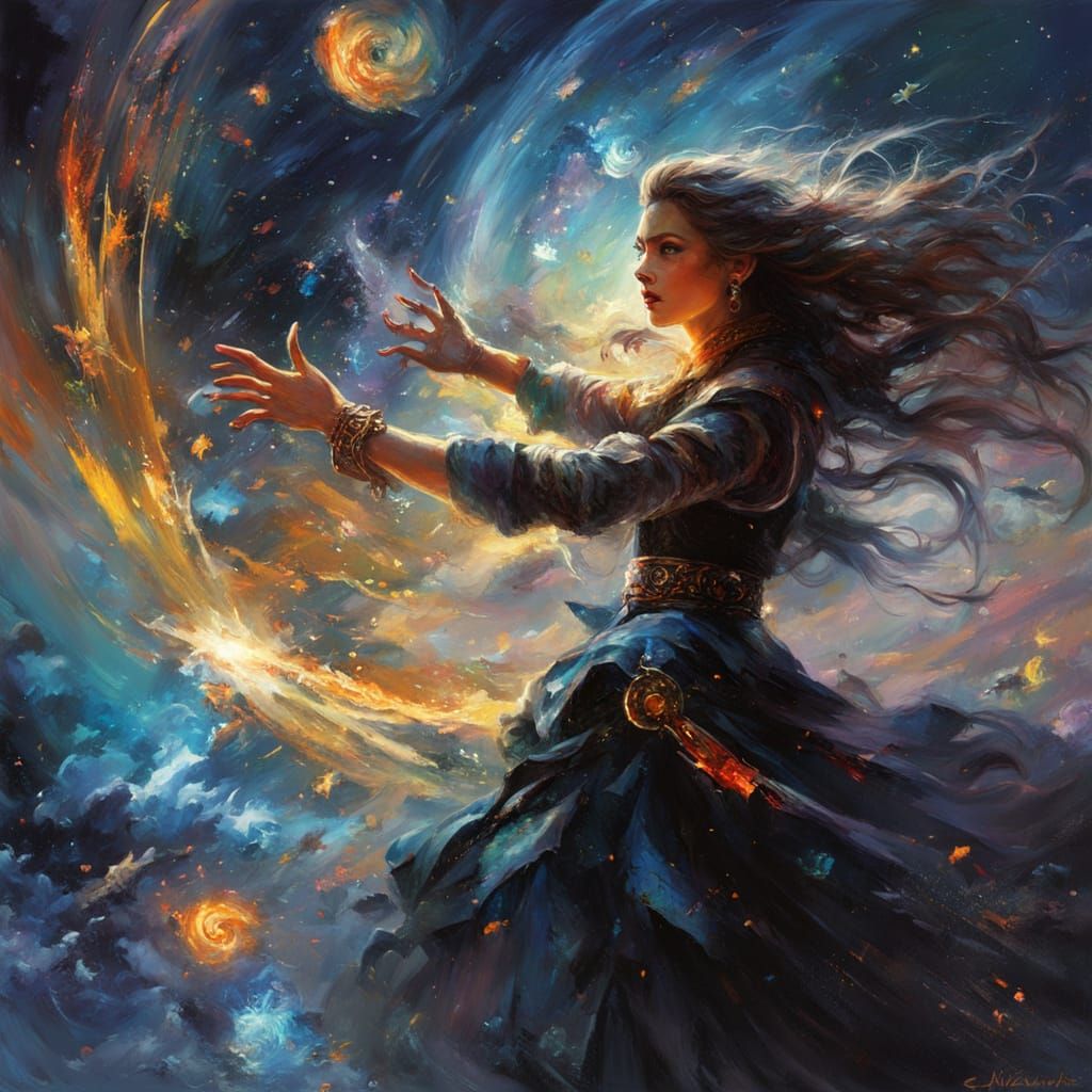 Cyberpunk Goddess Unleashes Cosmic Tempest