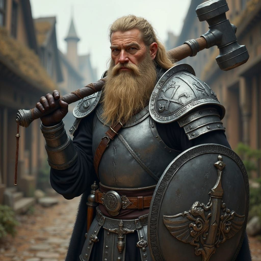 Resolute Dwarf Cleric in Full Plate Armor
