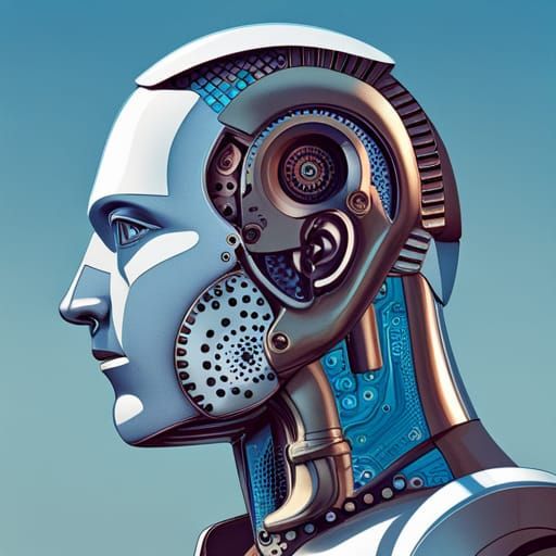 Vintage Cyborg Robot Portrait in Pop Art Style