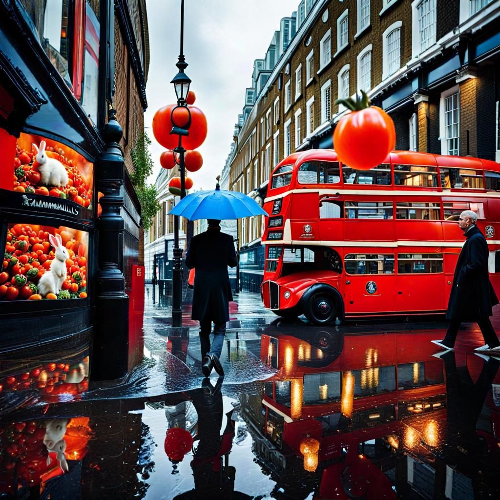 London Rainy Day with Rabbits and Tomatoes