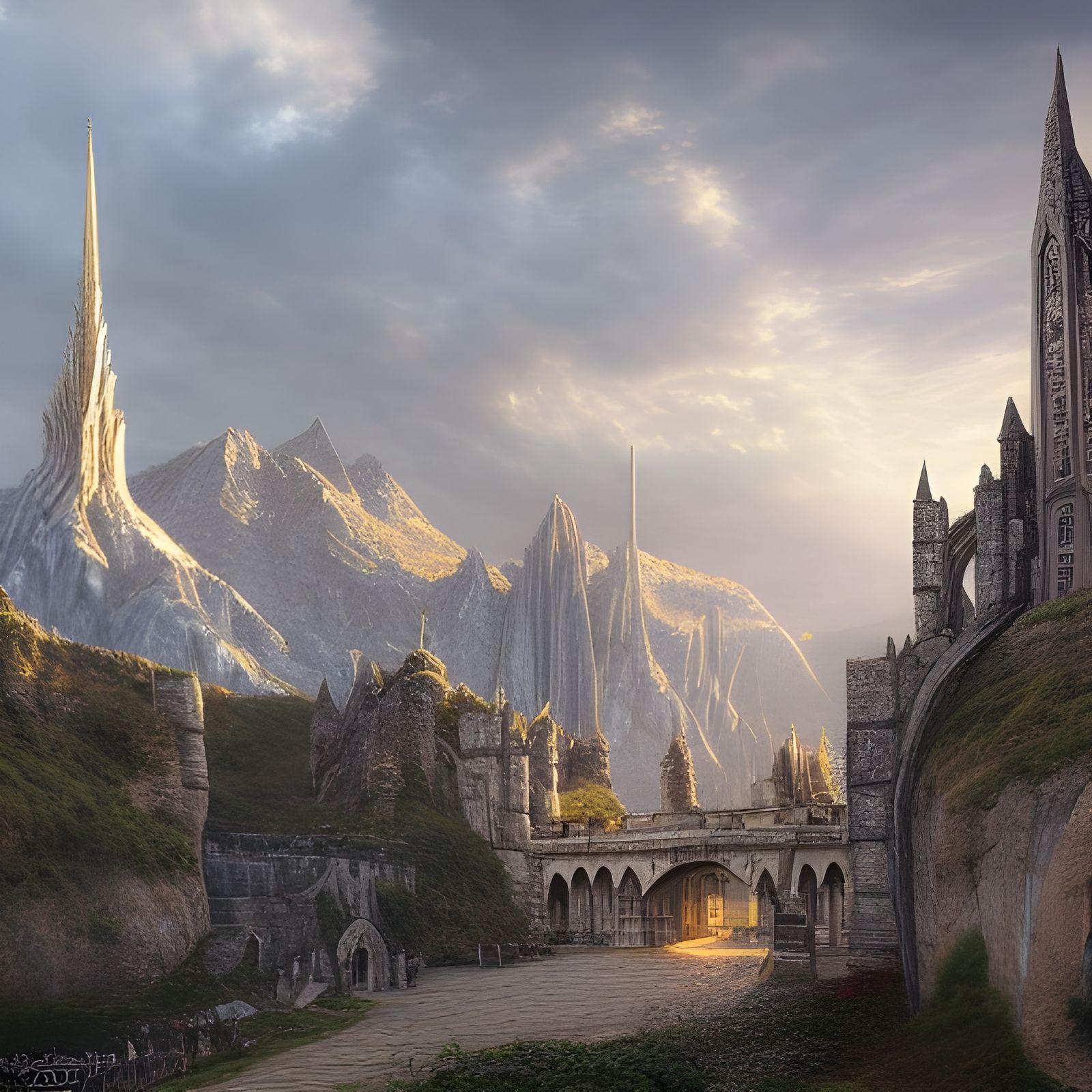 Majestic Elven City in the Mountains