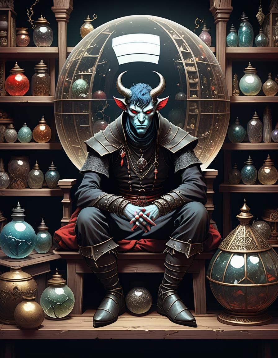 Pouting Demon Trapped in Orb: Fantasy Art