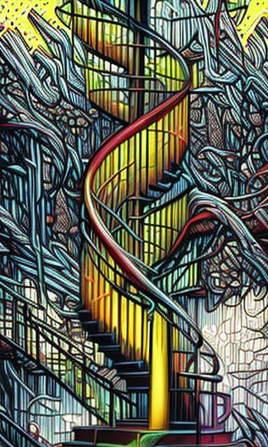 Giraffe and Spiral Staircase in Comic Book Art