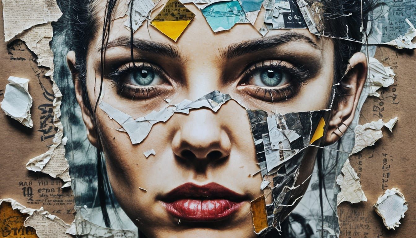 Hyperrealistic Mixed Media Collage of a Face
