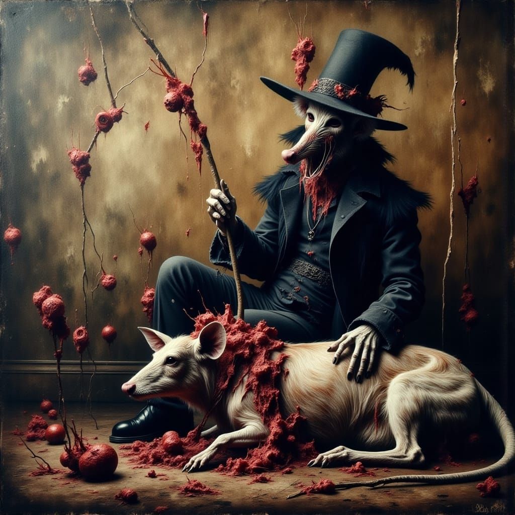 Vampiric Rat in Victorian Attire, Surrealist Art