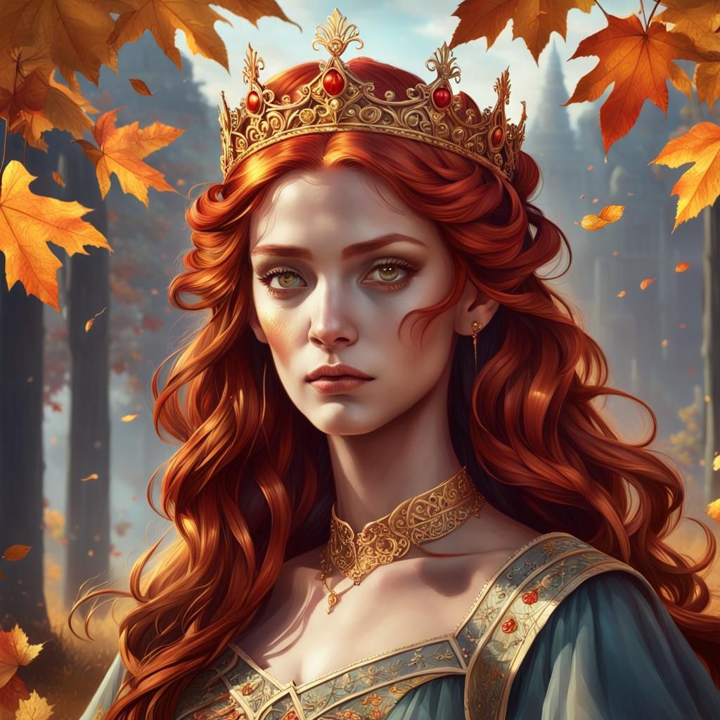 Regal Autumn Goddess Portrait in Hyperdetailed Style