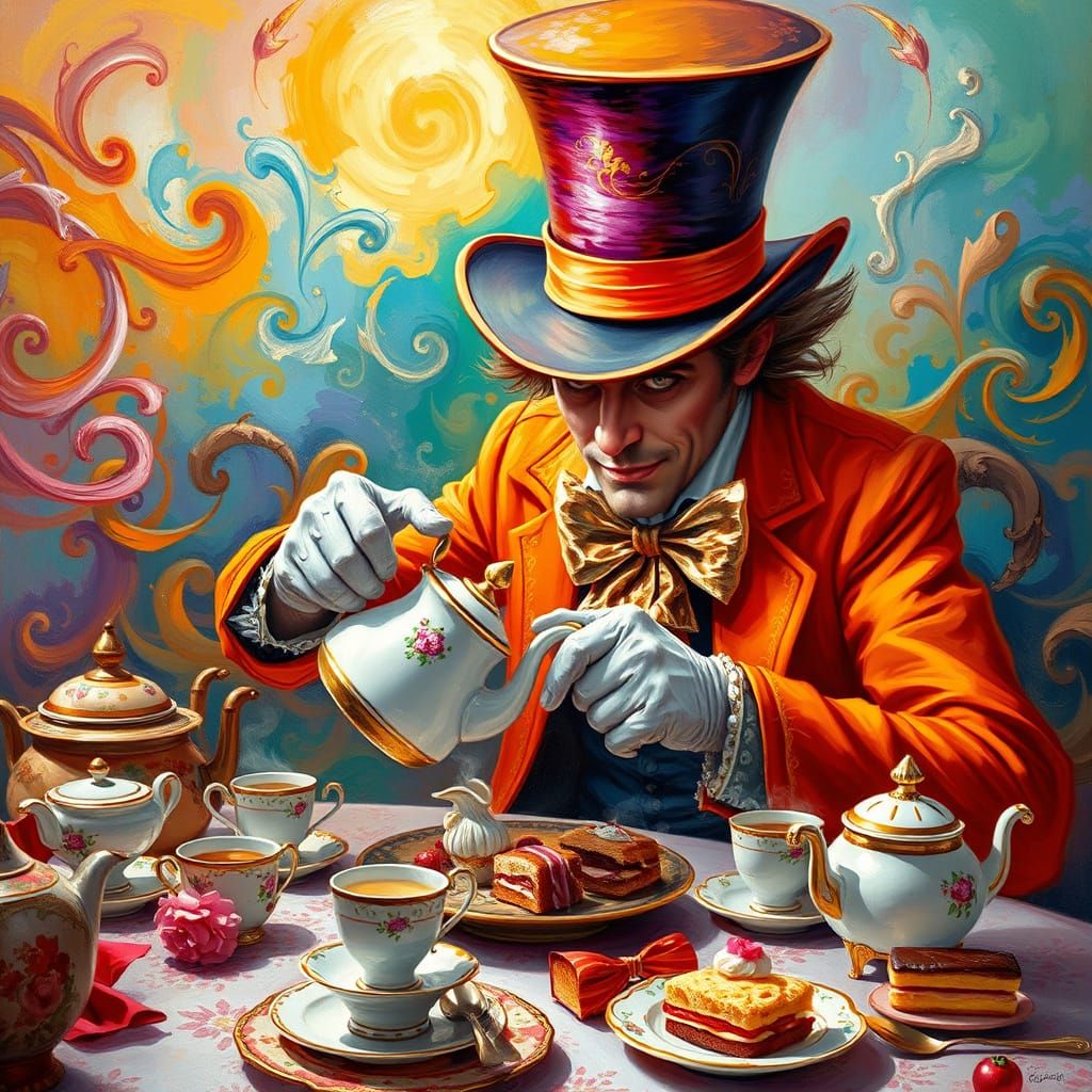 Whimsical Tea Party in Vibrant, Impressionist Style